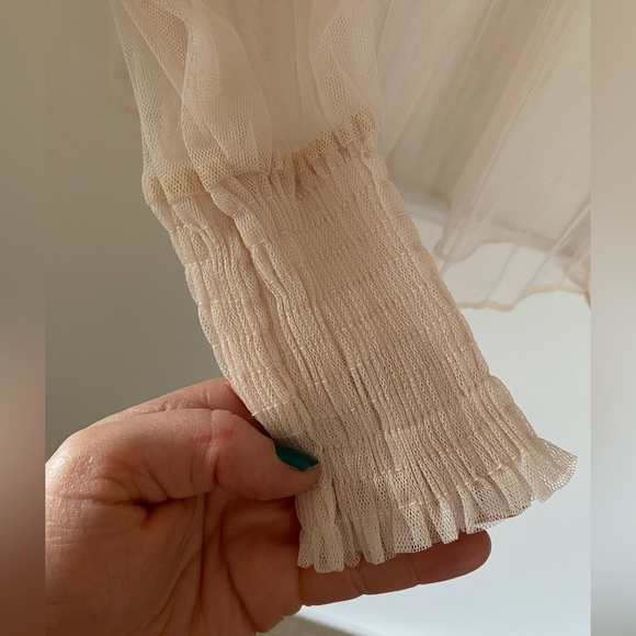 Cream Sheer Smocked Top - Picture 3 of 3